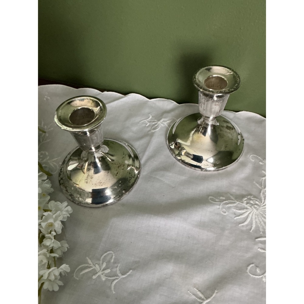 International‎ Silver Co Silver Plated Weighted Candlestick Holders Pair Vintage